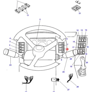 ryginalny przycisk marki Massey Ferguson o numerze katalogowym 4232849M stosowany w panelach sterowania w kabinach ładowarek teleskopowych marki Massey Ferguson. - schemat