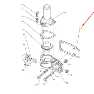 Oryginalna uszczelka obudowy termostatu o numerze katalogowym 490B-43005, stosowana w ciągnikach rolniczych marek Arbos oraz Lovol.-schemat