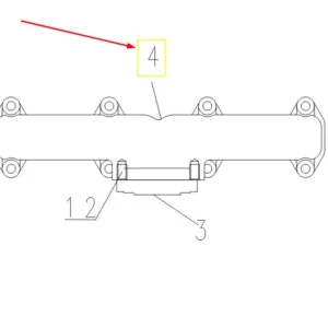 Oryginalny kolektor wydechowy o numerze katalogowym 4L22BT-08001-1, stosowany w ciągnikach rolniczych marek Arbos i Lovol.-schemat