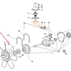 Oryginalny wentylator silnika o numerze katalogowym 4TE40-06300H, stosowany w ciągnikach rolniczych marek Arbos i Lovol.-schemat
