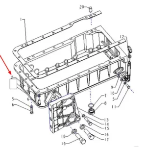 Oryginalna miska olejowa o numerze katalogowym A495BT-07106-2, stosowana w ciągnikach rolniczych marek Arbos i Lovol.-schemat