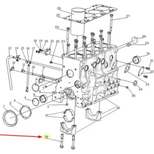 Oryginalna śruba mostku panewki M12x32 o numerze katalogowym A498B-01019A, stosowana w ciągnikach rolniczych marek Arbos i Lovol.-schemat