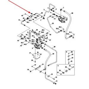 Oryginalna, kompletna złączka hydrauliczna o numerze katalogowym DV01603050003, stosowana w ciągnikach rolniczych marek Arbos i Lovol.-schemat