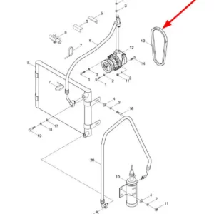 Oryginalny pas klinowy sprężarki o numerze katalogowym L0002036, stosowany w ciągnikach rolniczych marek Arbos oraz Lovol.