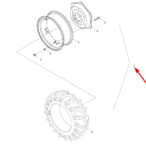 Oryginalny zestaw opony z felgą o numerze katalogowym L0002959, stosowany w ciągnikach rolniczych marek Arbos oraz Lovol.