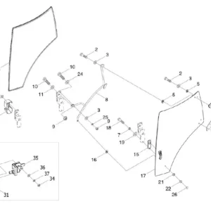 Oryginalna uszczelka gumowa drzwi kabiny o numerze katalogowym L0004460, stosowana w ciągnikach rolniczych marek Arbos oraz Lovol.-schemat