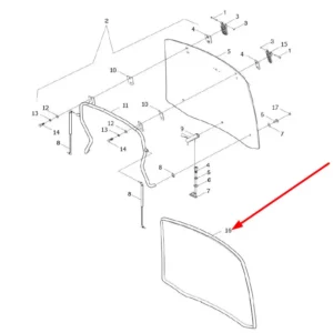 Oryginalna uszczelka tylnej szyby o numerze katalogowym L0004469, stosowana w ciągnikach rolniczych marek Arbos oraz Lovol.-schemat