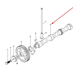 Oryginalny wałek rozrządu o numerze katalogowym LL385BT-02001L, stosowany w ciągnikach rolniczych marek Arbos i Lovol.-schemat
