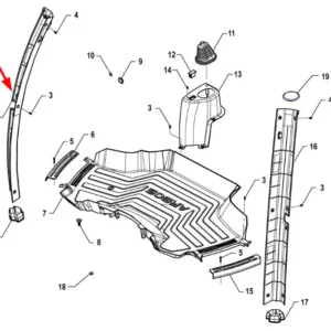 Oryginalna plastikowa osłona prawego przedniego słupka kabiny o numerze P5S45801218, stosowana w ciągnikach rolniczych marki Arbos.