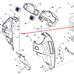Oryginalna lewa osłona przedniego kokpitu o numerze P5S45801268, stosowana w ciągnikach rolniczych marki Arbos schemat.