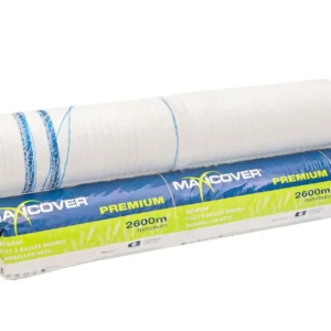 Najwyższej jakości siatka rolnicza marki Cotesi Maxicover o długości 2600 metrów i szerokości 123 cm, stosowana do owijania bel w prasach rolujących.