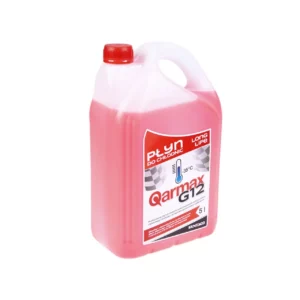 Czerwony płyn do chłodnic marki Syntaco Quarmax G12 w opakowaniu o pojemności 5 litrów