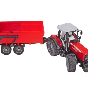 Wykonany w skali 1:16 z wysokojakościowego tworzywa sztucznego model ciągnika rolniczego Massey Ferguson 7480 wraz z przyczepą marki Bruder o numerze katalogowym U02045. Model o wymiarach traktor: 29