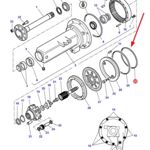 Oryginalny pierścień uszczelniający zwolnicy tylnej osi stosowany w ciągnikach rolniczych marki Massey Ferguson schemat