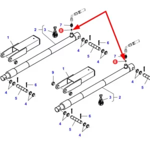 Oryginalny zawór hydrauliczny podnoszenia listwy tnącej o numerze katalogowym LA322863750, stosowany w kombajnach zbożowych marek Challenger, Fendt, Laverda, Massey Ferguson schemat.