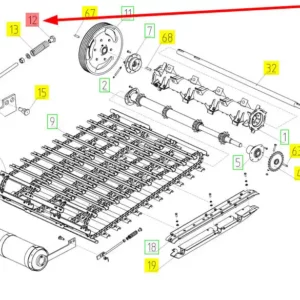 Oryginalna tuleja napinacza listw podajnika pochyłego o numerze katalogowym 100023697, stosowana w kombajnach zbożowycch marki Rostselmash. schemat