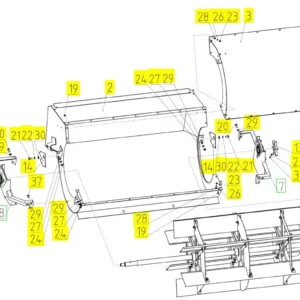 Oryginalne mocowanie wentylatora kompletne o numerze katalogowym 100027892, stosowane w kombajnach zbożowych marki Rostselmash schemat.