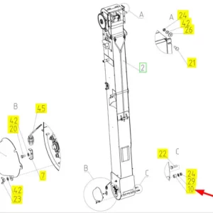 Oryginalna tuleja ustalająca o numerze katalogowym 100028739, stosowana w kombajnach zbożowych marki Rostselmash schemat.