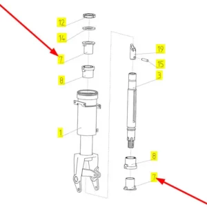 Oryginalna tuleja wału kolumny kierowniczej o numerze katalogowym 100029545, stosowana w kombajnach zbożowych marki Rostselmash schemat.
