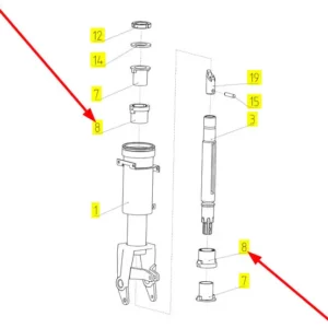 Oryginalny amortyzator kolumny kierowniczej o numerze katalogowym 100029546, stosowany w kombajnach zbożowych marki Rostselmash schemat.