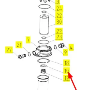 Oryginalna podkładka filtra oleju hydraulicznego o numerze katalogowym 100030265, stosowana w kombajnach zbożowych marki Rostselmash schemat.