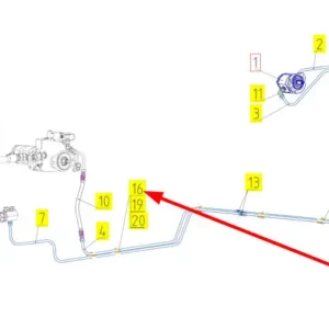 Oryginalne mocowanie przewodu hydraulicznego o numerze katalogowym 100030380, stosowane w kombajnach zbożowych marki Rostselmash schemat.