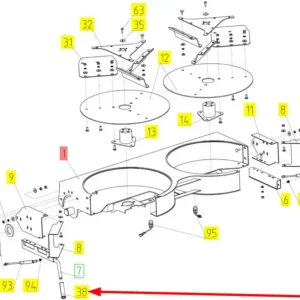 Oryginalny uchwyt dźwigni osłony wyrzutu słomy o numerze katalogowym 100031843, stosowany w kombajnach zbożowych marki Rostselmash schemat.