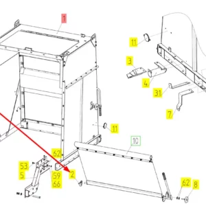 Oryginalne mocowanie zawiasu o numerze katalogowym 100031846, stosowane w kombajnach zbożowych marki Rostselmash schemat.