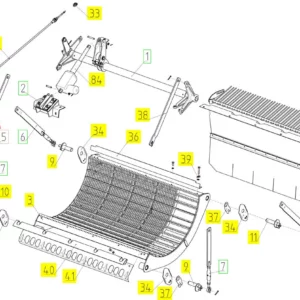 Oryginalne mocowanie dźwigni kompletne o numerze katalogowym 100032636, stosowane w kombajnach zbożowych marki Rostselmash schemat.