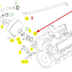 Oryginalna uszczelka wydechu o numerze katalogowym 100034357, stosowana w kombajnach zbożowych marki Rostselmash schemat.