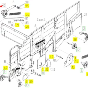 Oryginalna rolka napinająca na dźwigni o numerze katalogowym 100035068, stosowana w kombajnach zbożowych marki Rostselmash schemat.