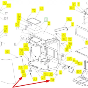 Oryginalny amortyzator gumowy kabiny o numerze katalogowym 100041375, stosowany w kombajnach zbożowych marki Rostselmash schemat.