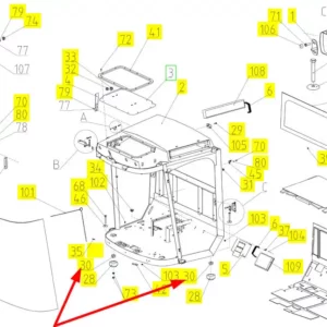 Oryginalny bufor amortyzacji kabiny o numerze katalogowym 100041376, stosowany w kombajnach zbożowych marki Rostselmash schemat.
