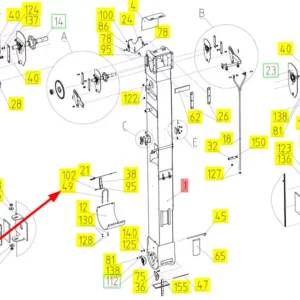 Oryginalny widelec osłony młynka niedomłotów o numerze katalogowym 100042065, stosowany w kombajnach zbożowych marki Rostselmash schemat.