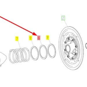 Oryginalna podkładka dystansowa zespołu sprzęgła młocarni o numerze katalogowym 100043805, stosowana w kombajnach zbożowych marki Rostselmash. schemat
