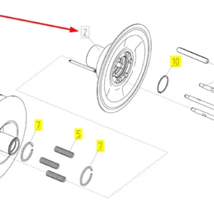 Oryginalny dysk koła pasowego o numerze katalogowym 100043856, stosowany w kombajnach zbożowych marki Rostselmash schemat.