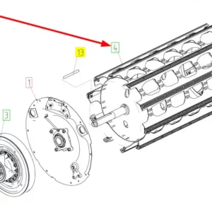 Oryginalny bęben młócący o numerze katalogowym 100043972, stosowany w kombajnach zbożowych marki Rostselmash schemat.