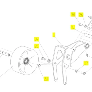 Oryginalne mocowania uchwytu napinacza o numerze katalogowym 100045629, stosowane w kombajnach zbożowych marki Rostselmash. schemat