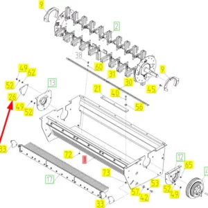 Oryginalna pokrywa wała rozdrabniacza słomy o numerze katalogowym 100057826, stosowana w kombajnach zbożowych marki Rostselmash schemat.