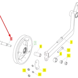 Oryginalny sworzeń koła pasowego o numerze katalogowym 100058586, stosowany w kombajnach zbożowych marki Rostselmash schemat.