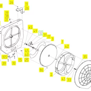 Oryginalna uszczelka korpusu wentylatora o numerze katalogowym 100066206, stosowana w kombajnach zbożowych marki Rostselmash- schemat.