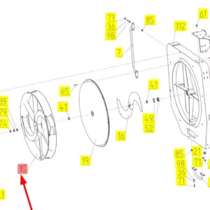 Oryginalny wirnik wentylatora o numerze katalogowym 100066355, stosowany w kombajnach zbożowych marki Rostselmash- schemat.