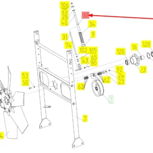 Oryginalna tuleja sprężyny napinacza o numerze katalogowym 100071159, stosowana w kombajnach zbożowych marki Rostselmash schemat.
