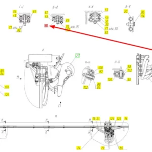 Oryginalne mocowanie przewodu hydraulicznego o numerze katalogowym 100083270, stosowane w hederach zbożowych marki Rostselmash. Schemat