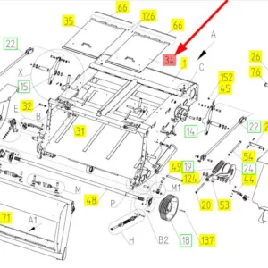 Oryginalna pokrywa podajnika pochylnego górna o numerze katalogowym 100095896, stosowana w kombajnach zbożowych marki Rostselmash. schemat
