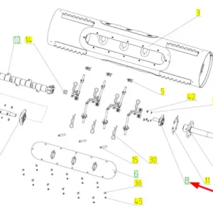 Oryginalny wałek o numerze katalogowym 100111286, stosowany w kombajnach zbożowych marki Rostselmash schemat.