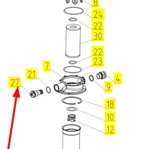 Oryginalny zawór filtra układu hydrauliki o numerze katalogowym 100121756, stosowany w kombajnach zbożowych marki Rostselmash schemat.
