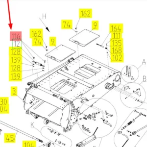 Oryginalna oś sprężyny o wymiarach 12 x 40 mm i numerze katalogowym v, stosowana w kombajnach zbożowych marki Rostselmash. schemat