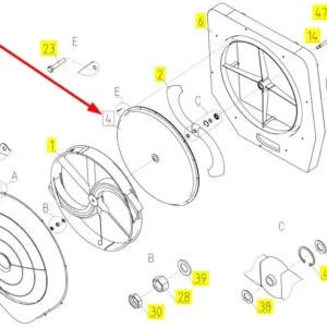 Oryginalna osłona wentylatora o numerze katalogowym 100144865, stosowana w kombajnach zbożowych marki Rostselmash schemat.