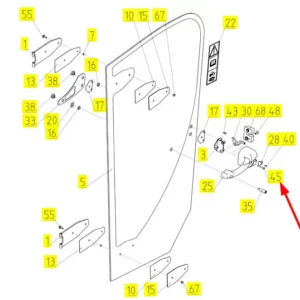 Oryginalna śruba o wymiarach M6 x 45, klasie twardości 4.8 i numerze katalogowym 100147952, stosowana w kombajnach zbożowych marki Rostselmash schemat.